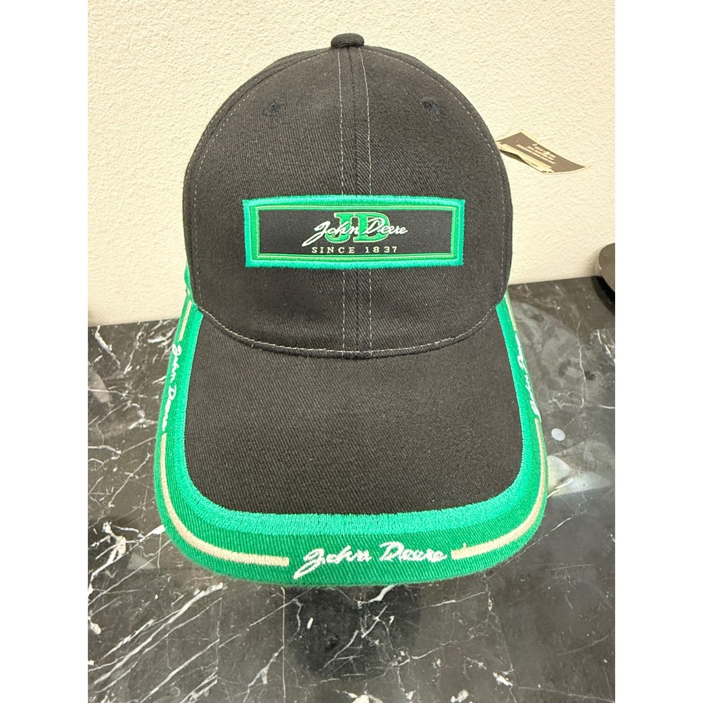 John Deere Hat Black Green Embroidered Baseball Cap Adjustable Since 1837 NWT